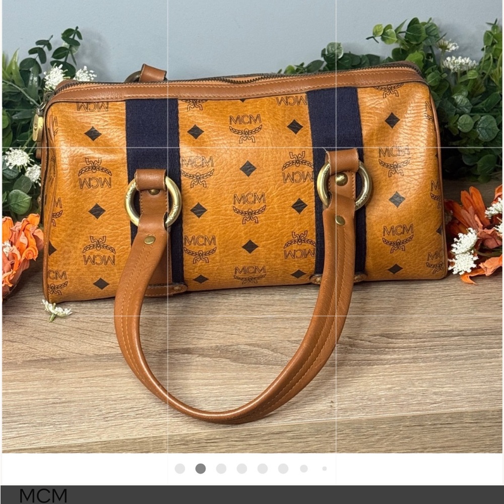 MCM Cognac and Navy Duffel Bag